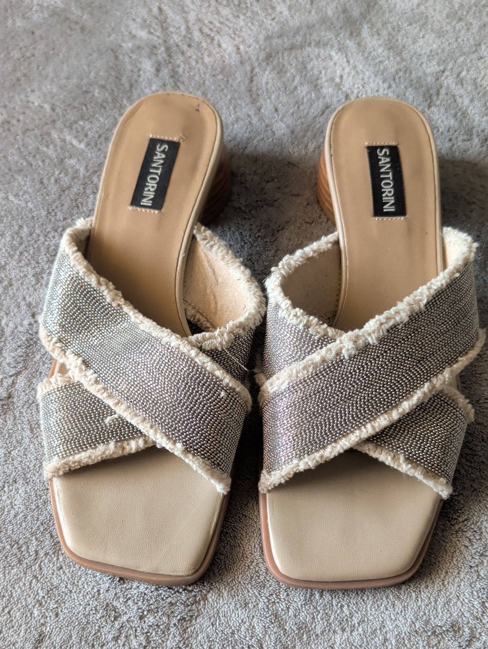 Santorini Neutral Crisscross Slide Mules in Beige